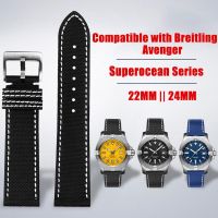 ✶ สายหนังวัวแท้สำหรับ Breitling Avenger Superocean Navitime Series ผู้ชายกันน้ำดำน้ำไนลอนนุ่มสายนาฬิกา 22 มม. 24 มม.