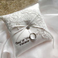 custom name wedding ring pillow bridal white lace ring bearer pillow embroidery name date wedding ting holder ivory wedding deco