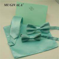 Fashion Bow ties For Men Children Solid Mint Green Bow ties Handkerchief Cravat Adjustable Blue Green Butterfly Pocket Square Boys Clothing