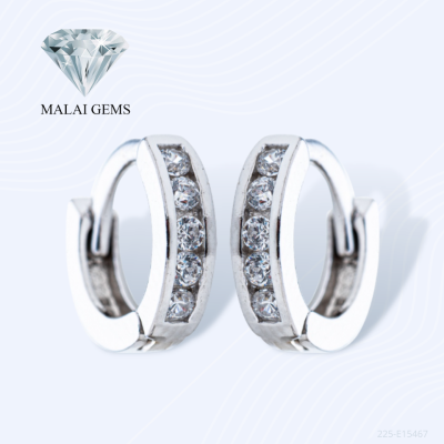 Malai Gems ต่างหูเพชร ต่างหูห่วง เงินแท้ Silver 925  เคลือบทองคำขาว รุ่น 225-E15467 แถมกล่อง ต่างหูCZ ต่างหูเงินแท้