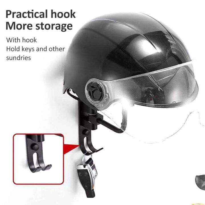 Free Ship Helmet Rack Wall Mount Motorcycle Helmet Holder 180° Rotation Aluminum With 2 Hooks 0116