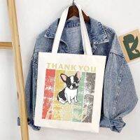 【Lanse store】Frenchie French Bulldog Print Reusable Women Shopping Tote Bag Shoulder Students Teacher Book Travel Storage Bags