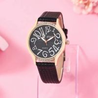 【July】 Explosive foreign trade diamond-encrusted all-match simple digital face ladies belt watch casual fashion womens factory direct