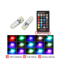 Bochang T10 2Pcs RGB W5W Led 194 168 5050 SMD Car บรรยากาศรถยนต์ LightDome ไฟอ่านหนังสือรถยนต์หลอดไฟแบบลิ่มหลอดไฟ LED RGB พร้อมรีโมทคอนโทรล