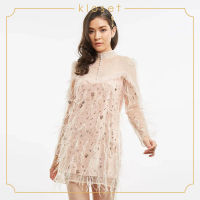 Kloset Kloset Embellished Dress With Feather(AW19-D012) ชุดเดรส ชุดผ้าตาข่าย ชุดเดรสสั้น ชุดเดรสแฟชั่น