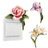 3D Flower Plant Switch Wall Sticker Resin Flower On-off Plug Socket Switch Stickers Poster Home Bedroom Wall Decoration