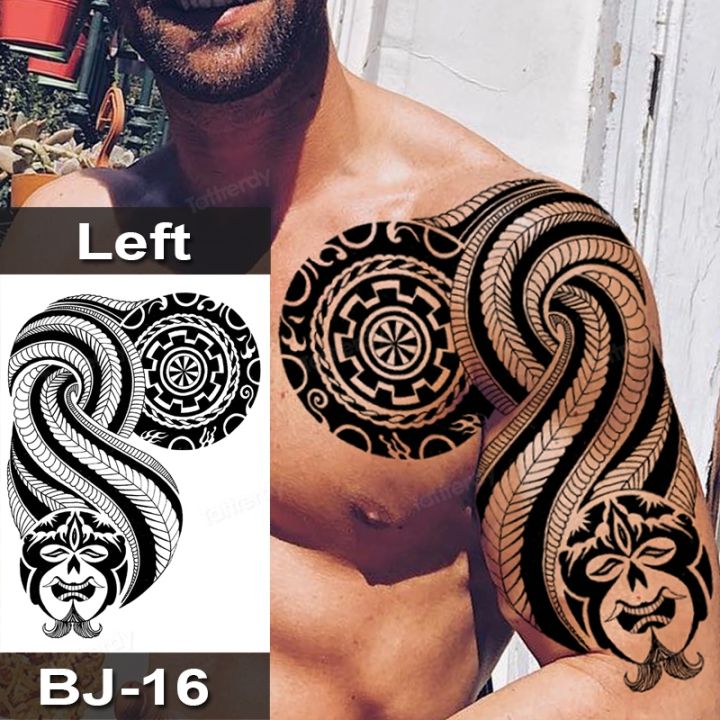 waterproof-tattoo-sticker-male-half-shoulder-dragon-totem-arm-art-fake-tattoo-black-big-large-size-tattoo-for-men-adult-beauty