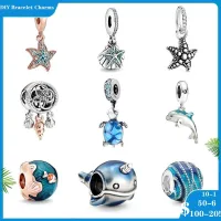 925 sterling silver cute dolphin shell starfish pendant DIY beads suitable for original pandora Charm bracelet female jewelry