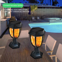 Solar Lights Column Flame Headlight Waterproof Retro Courtyard Wall Lamp Entrance Doors Garden Villa Backyard Lawn Decoration