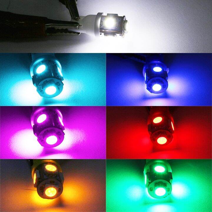 20pcs-w5w-t10-168-led-bulbs-5050-5-smd-white-red-yellow-ice-blue-pink-car-dome-reading-trunk-lights-auto-width-clearance-lamp