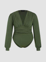 Cider Jersey V-neck Solid Ruched Bodysuit Curve &amp; Plus