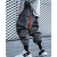 Uni spring Mens clothes Harajuku Loose Technology oversize Trendy HipHop Cargo jogger pants Multi-pocket Drawstring Overalls