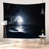 Universe Galaxy Beautiful Aurora Moon Under The Night Sky Printed Background Tapestry Wall Decoration Cloth Bohemian Hippie