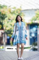 Chic No.9 - Lantern Sleeve Dress เดรสโบฮีเมี่ยน เดรสเที่ยวสวยๆ  เดรสโทนฟ้า ?ปัดซ้ายที่รูปเพื่อดูขนาดสินค้า