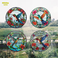 Stained Glass Window Film Round Colorful Hummingbird Static Window Clings For Home Decoration (25.4 x 25.4cm)