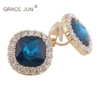 【YF】 GRACE JUN Red and Blue  Rhinestone Crystal Clip on Earrings No Pierced for Women Party Wedding Luxury Bride Hole