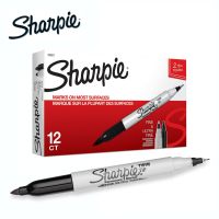 Sharpie ปากกาเคมี ปากกา Permanent ชาร์ปี้ 2 หัว 0.3 &amp; 1.0mm - สีดำ (กล่องละ 12 ด้าม)