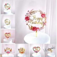 【Ready Stock】 ✥▨☊ E05 【Ready stock】 Happy Birthday Cake Birthday Decor Topper Acrylic Gold Round and Hear Twinkle DIY Glitter Cupcake Cake SWell burang { ready stock}