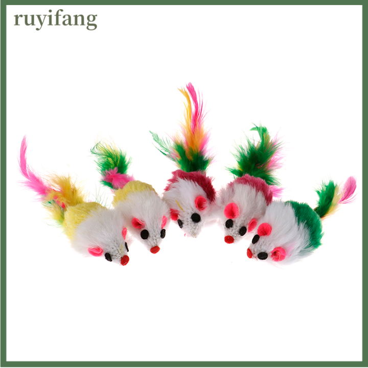 ruyifang-มินิเมาส์-pet-cat-interactive-ของเล่นแมวลูกแมวที่มีสีสันขนนกตุ๊กตาตลก