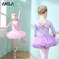 AMILA Girls Dance Clothes Girls กระโปรงบัลเล่ต์แขนสั้นสาวน้อยแขนยาว Training Dresses