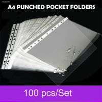 ✧ 100pcs A4 Clear Plastic Punched Pockets Folders Polypropylene Transparent Loose-leaf Bag File Storage Organizer Accessories