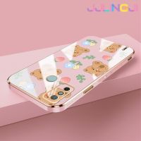 Jlingji เคสสำหรับ Tecno Spark Go 2020 Spark Go 2021 Spark 6 Go เคสโทรศัพท์การ์ตูนหมีกันกระแทกขอบด้านข้างกรอบสี่เหลี่ยมดั้งเดิมนิ่มลายเคลือบหรูหราเคสป้องกันกล้องฝาหลังเต็มรูปแบบ