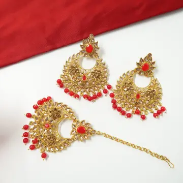 Bharatanatyam Kuchipudi Earrings mattal Ear chain in red kempu pearl Jumkis  buy now