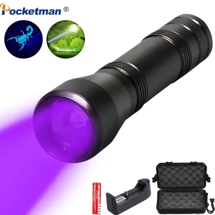 LED UV Flashlight UV Light Torch lanterna Zoomable 395nm 18650 Lazada