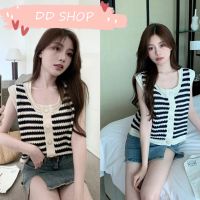 DD SHOPพร้อมส่ง 6Y002 เสื้อกล้ามถักไหมพรม ดีเทลลายคิ้วใส่สบายเกาหลีๆเบาๆ