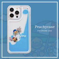 เคสโทรศัพท์ที่มีทรายเหลวในของเหลวเป็ดไหลสีเหลืองน่ารักขนาดเล็กตลกสำหรับ iPhone 14 13 12 11 Pro Max 14Plus iPhone 11เคสหลัง PC แบบแข็งเคสกันกระแทกอะคริลิค