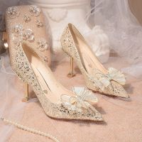 Women Shoes High Heels 2023 New Women Pumps Sequins High Heels Women Shoes Sexy Ladies Wedding Party Bow Tie Stiletto Heels