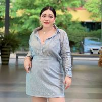 Plus size ชุดเซ็ทเสื้อเชิ้ตมาพร้อมกระโปรง เเฟชั่นผู้หญิงสาวอวบ ผ้าลูกไม้ฉลุ รุ่น ซ.นีโอก้า (U92)