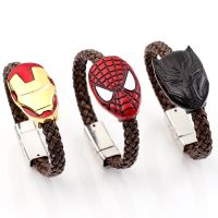 Superhero Avengers Bracelet Black Panther Iron Man Captain America Spiderman Handmade Woven Leather Accessories Gift Charms and Charm Bracelet