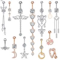 Alisouy 1pc Stainless Steel Butterfly Moon Heart Wing Water Drop Zircon Sexy Belly Ring Navel Piercing Women Button Ring Jewelry