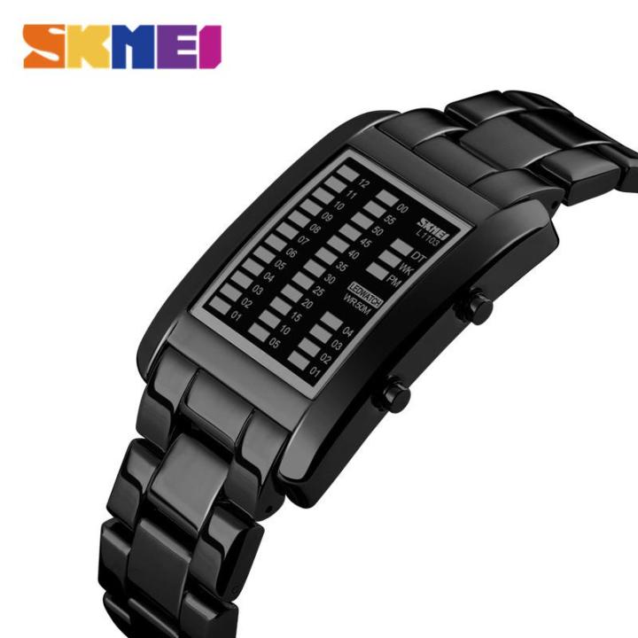 skmei-นาฬิกาข้อมือสแตนเลส-led-หลากสี-นาฬิกาแฟชั่นผู้ชาย50เมตรกันน้ำนาฬิกาข้อมือดิจิตอล1103