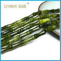 ✼▬๑ Natural Jade Beads Green Jasper Tube Bamboo Loose Spacer Stone Beads For Jewelry Making DIY Bracelet Necklace Needwork Charm