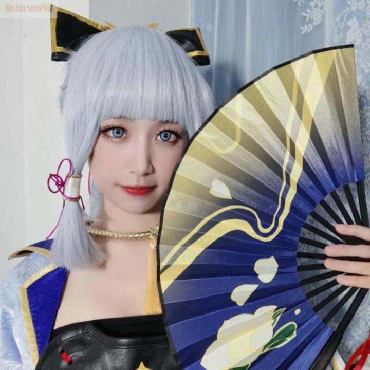 KAKA Ayaka Kamari Cloth Genshin Anime Props Chinese Dance Cartoon FoldingFans Genshin Hand Fan Anime Cosplay Anime Peripherals