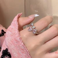 ?FJ? แหวนโบว์คริสตัลสีชมพูแหวนเพทายเปิดโล่งสุดสร้างสรรค์แหวนเพทายแวววาว Y2K สำหรับผู้หญิงเครื่องประดับงานเลี้ยงของขวัญ