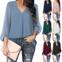Sexy V Neck Long Sleeve Chiffon Blouse Tops Women Solid Loose Blouse Shirts EFF-6513