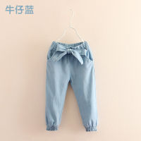 Baby Girl Jeans 2021 Casual Spring Autumn 2 3-8 9 10 11 12 Years Teenage Children Elastic Bow Lantern Denim Jeans For Girls Kids