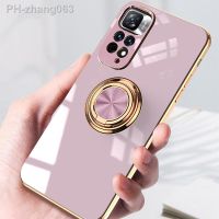 Light Car Magnetic Holder Case For Redmi Note 11S 10 Pro 10S For POCO M5S M4 Pro 5G F4 Mi 11 Lite Golden Plating Silicone Cover