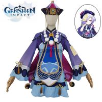 {AH Department Store}เกม Genshin ผลกระทบ Qiqi เครื่องแต่งกายคอสเพลย์อะนิเมะผีดิบสาวสีม่วงแขนยาวชุดเครื่องแบบวิกผมสูทชุดฮาโลวีน