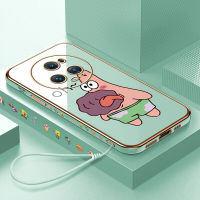 เคสเคสสำหรับ Honor พร้อม Magic5โปร (ฟรีสายคล้อง) ลายการ์ตูนปลาดาวแพททริกขอบสี่เหลี่ยมเคสโทรศัพท์ชุบเคลือบผิวสุดหรูเคสโทรศัพท์นิ่ม