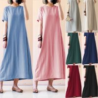 COD DSTGRTYTRUYUY ZANZEA Women Summer Linen Casual A Line Loose Maxi Dress