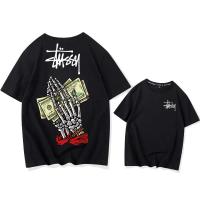 เสื้อยืดคู่ Stussy อเมริกาแบบย้อนยุคแขนสั้นถนนชุดคู่รักฮิปฮอป