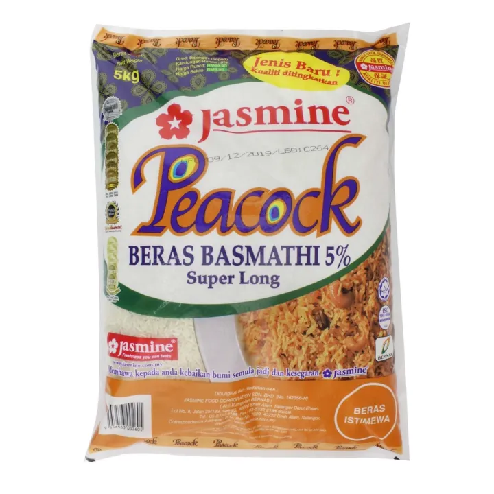 Jasmine Rice Peacock Basmathi 5 Super Long 5kg Lazada