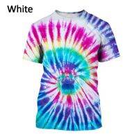 2023 NEW2022 Summer Mens Ladies Couple Short Sleeve Rainbow 3DT Print Mens Shirts Unisex Fashion Round Neck Colorful Tie Dye Shirts