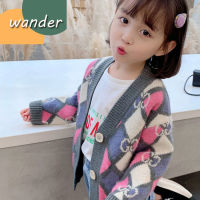 WANDER เสื้อแขนยาวเด็ก เสื้อกันหนาวเด็กผู้หญิง การออกแบบลายสก๊อตแฟชั่น เสื้อสเวตเตอร์ถักแขนยาวเด็กผู้หญิง23720