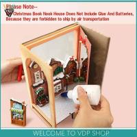 DIY Christmas Book Nook Kit w/LED Light and Furniture 3D Wooden Puzzle Bookshelf