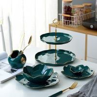 1pcs Creative Ceramic Plate Dinner Set Green Kitchen Tableware Plates Flower Shape sauce dish Rice Salad Bowl Cake Dessert Plate